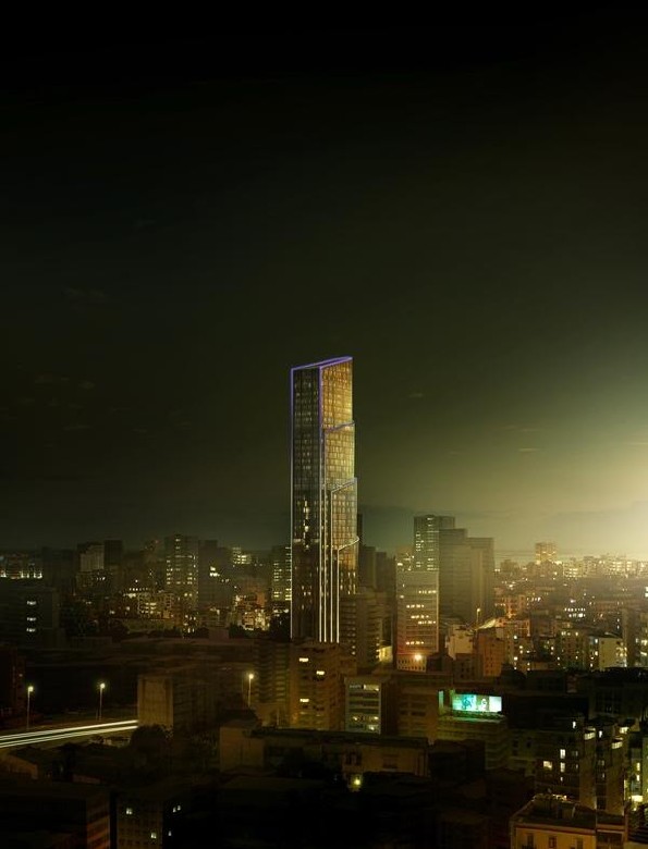 sama beirut tower at night rendering